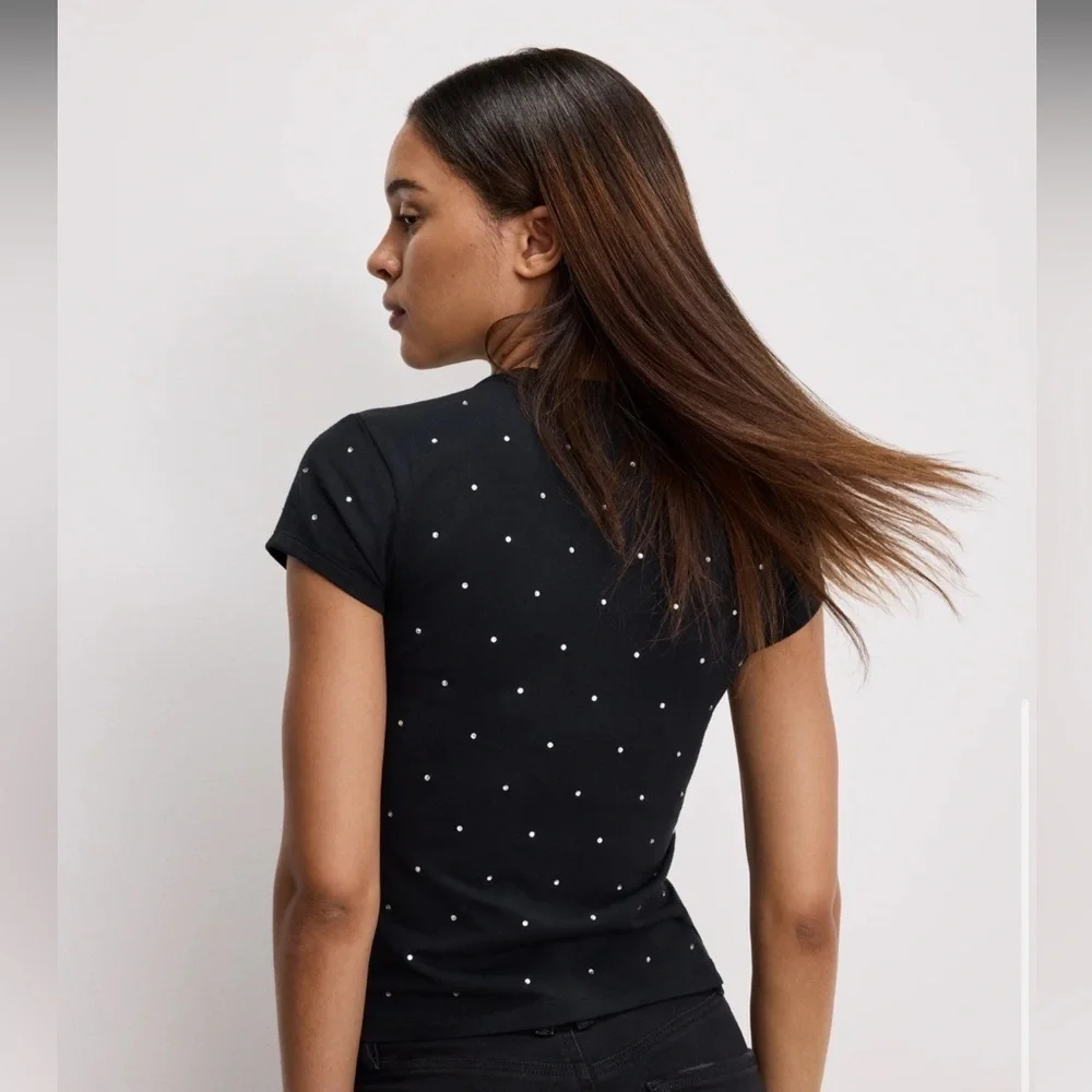 NEW Good American Crystal Baby Tee in Black - Size S - Picture 4 of 8